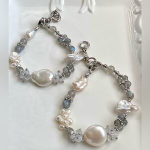 B163-Handmade Braided Labradorite And Freshwater Pearl Bracelet